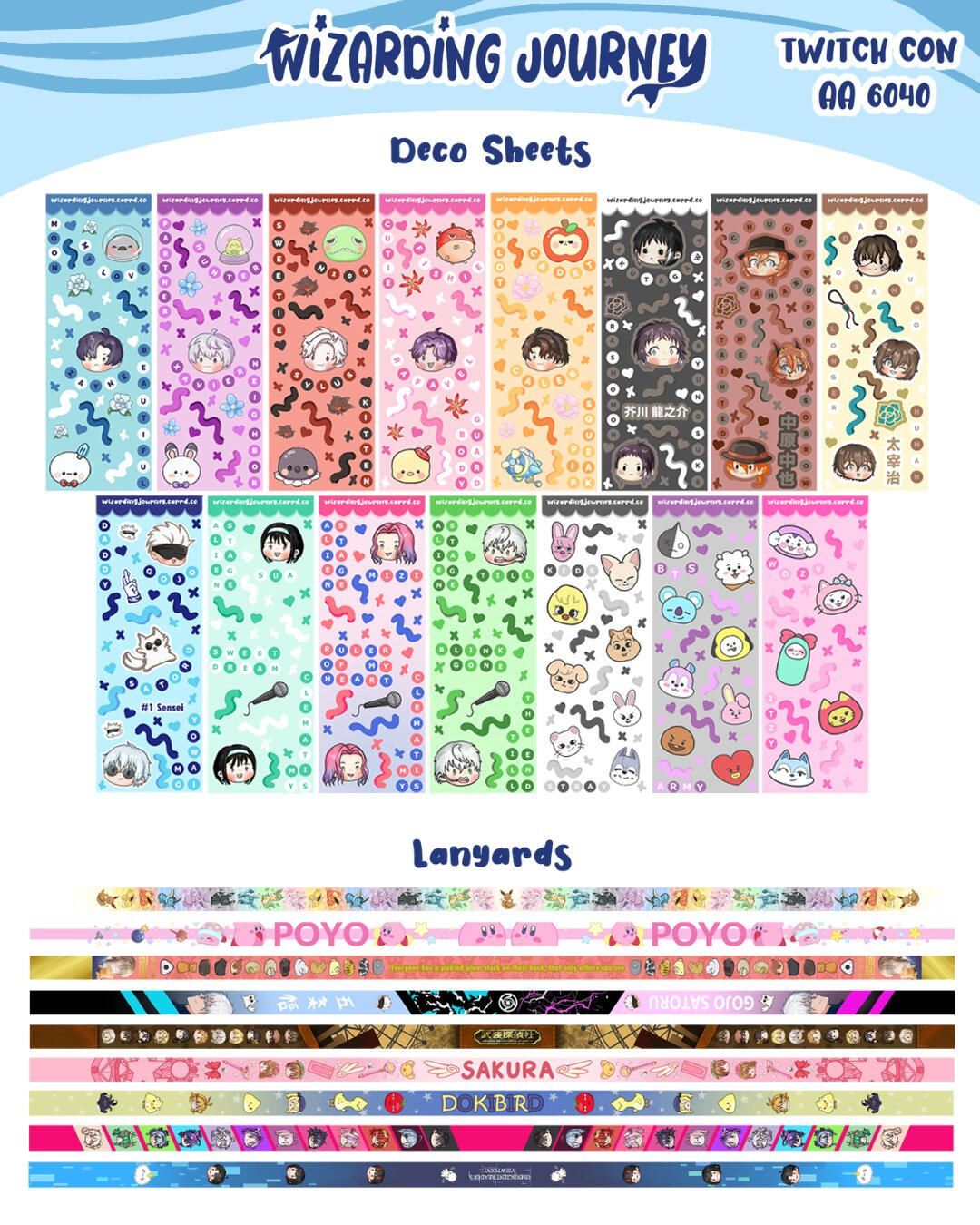 sticker sheet and lanyards